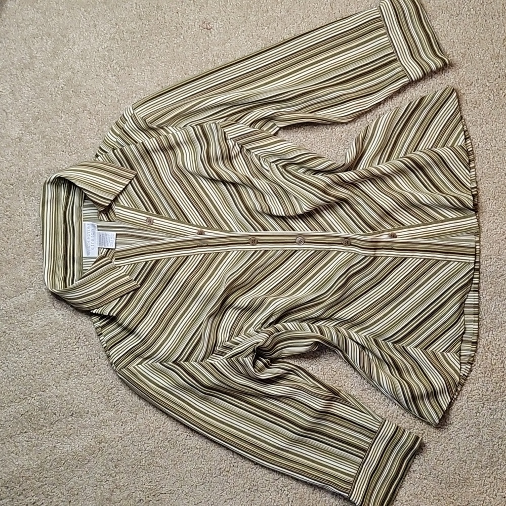 Worthington Diagonal Striped Button-Down Shirt in Brown and Cream